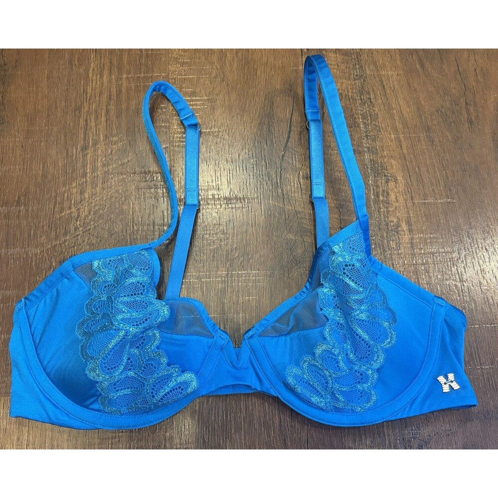 SAVAGE FENTY Savage Not Sorry Microfiber and Lace Half Cup Bra BLUE 34B
